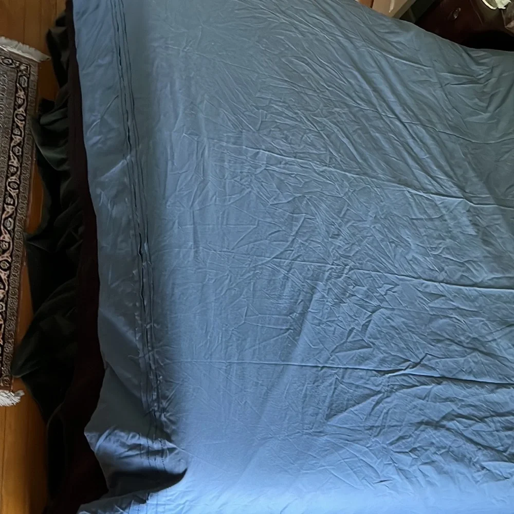 New Anthropologie Joey Washed Percale Duvet Cover Cal King Blue